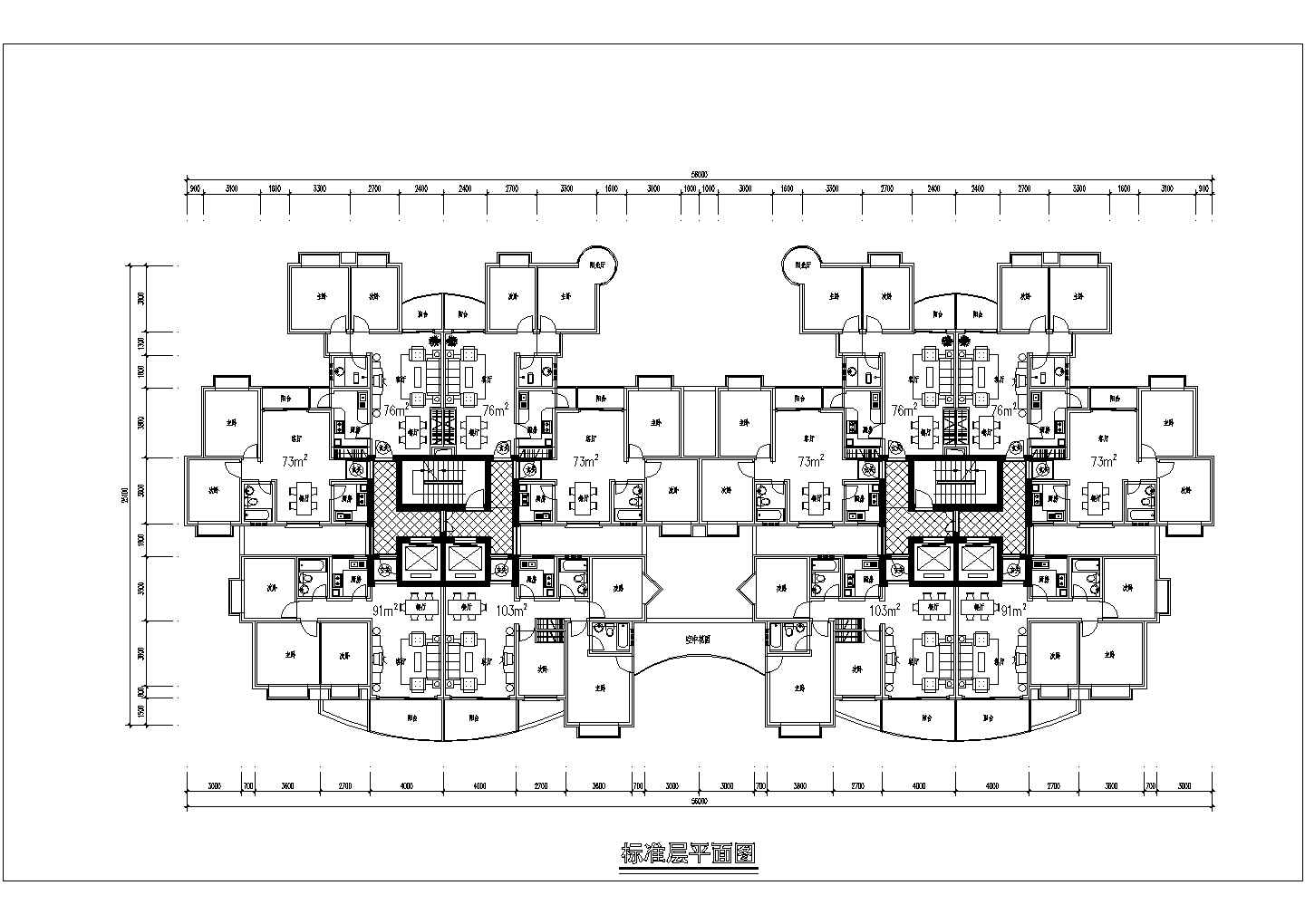 经典高层住宅户型cad施工图