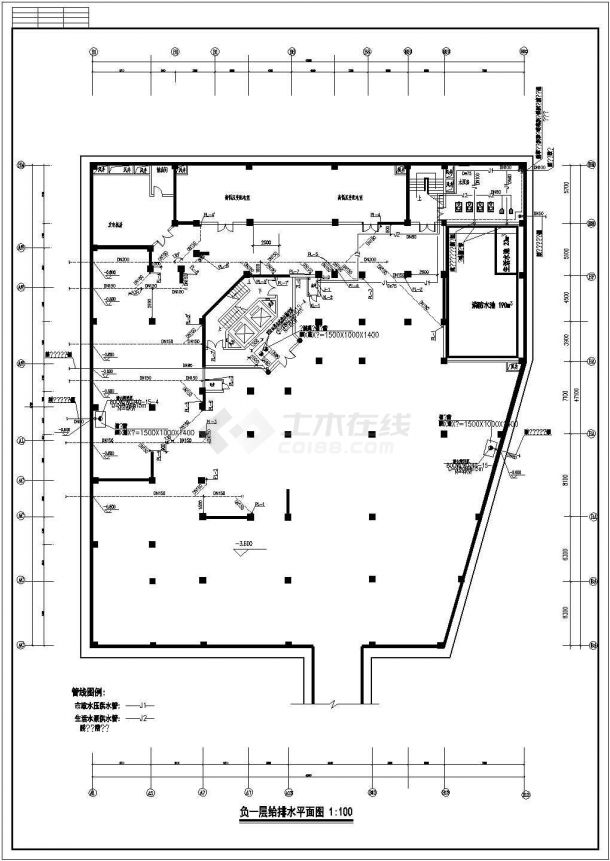 某小区十五层框架结构商住楼给排水消防设计图-图一