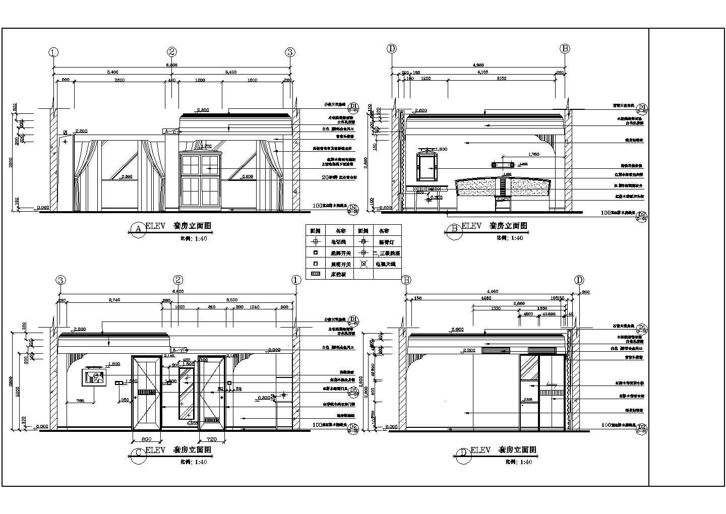 某地区商务宾馆套房建筑cad装修图