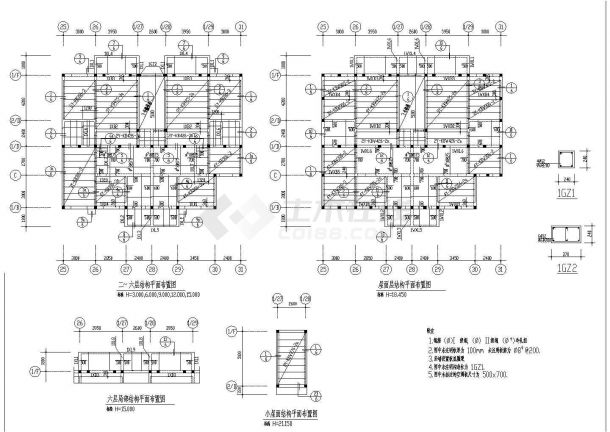 多层住宅楼砖混和底框结构设计施工CAD图纸-图二