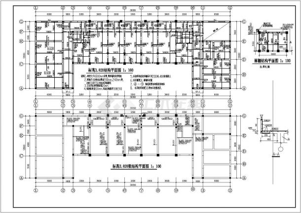 某地3层砖混结构办公楼结构施工图-图二