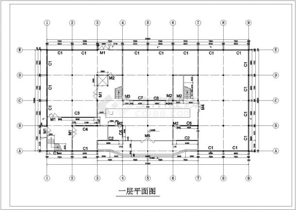 四层大学图书馆建筑平面设计cad图-图一