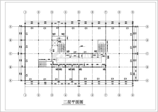 四层大学图书馆建筑平面设计cad图-图二