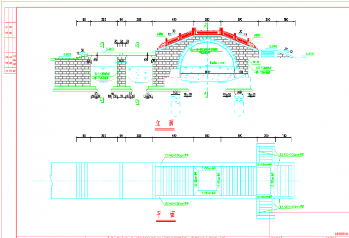 某地区景观石拱桥路桥设计方案图纸_图1