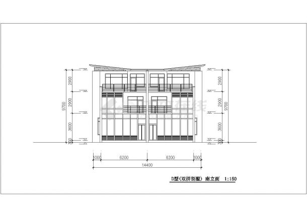 某地区D型双拼联体别墅建筑设计CAD施工图-图一