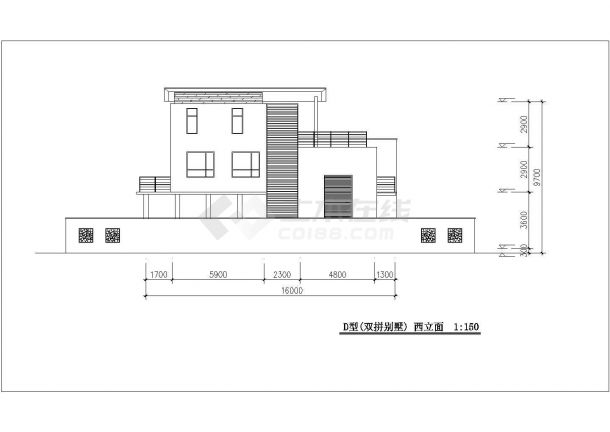 某地区D型双拼联体别墅建筑设计CAD施工图-图二