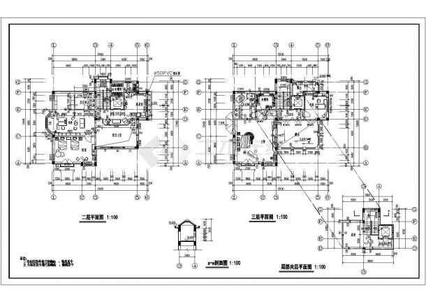 别墅设计建筑施工图全套带设计说明-图二