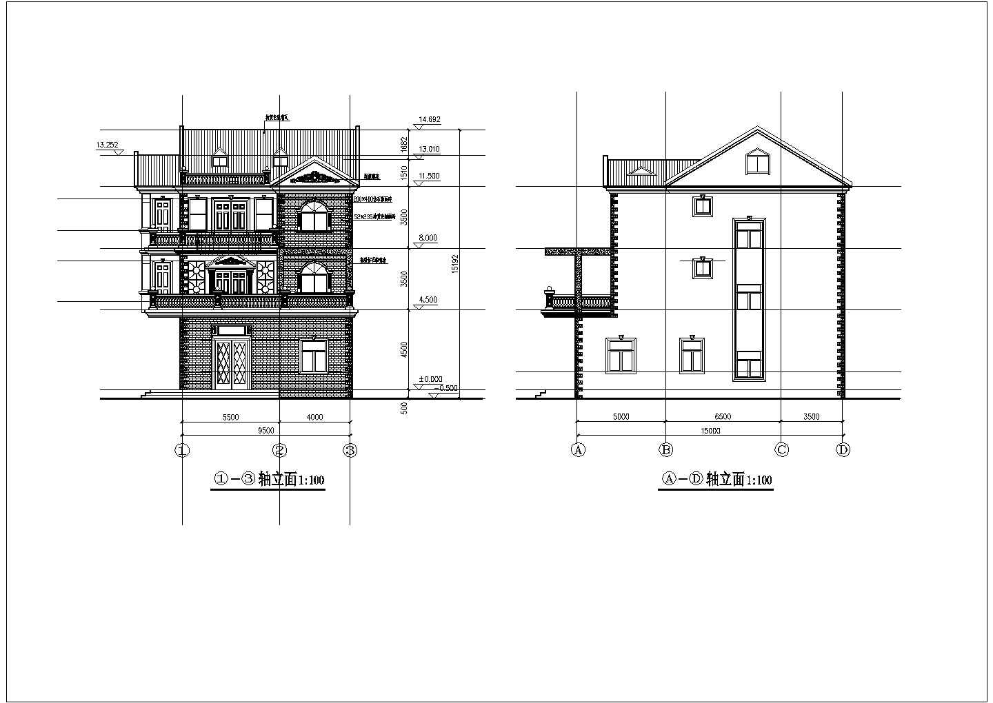 某城市一套别墅建筑图纸的CAD施工图