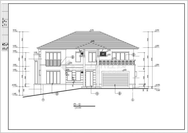 某地区两层别墅坡地建筑设计CAD施工图-图一
