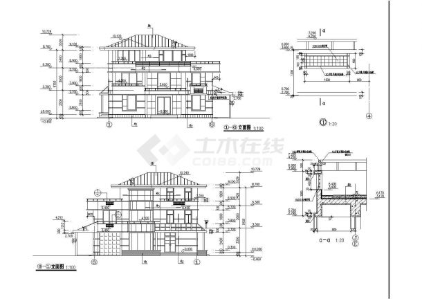 某地三层框架结构小别墅建筑设计施工图-图一