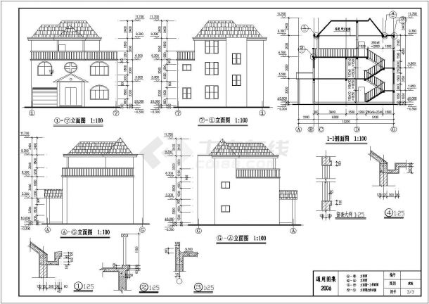 某新农村三层框架结构别墅建筑设计方案图-图一