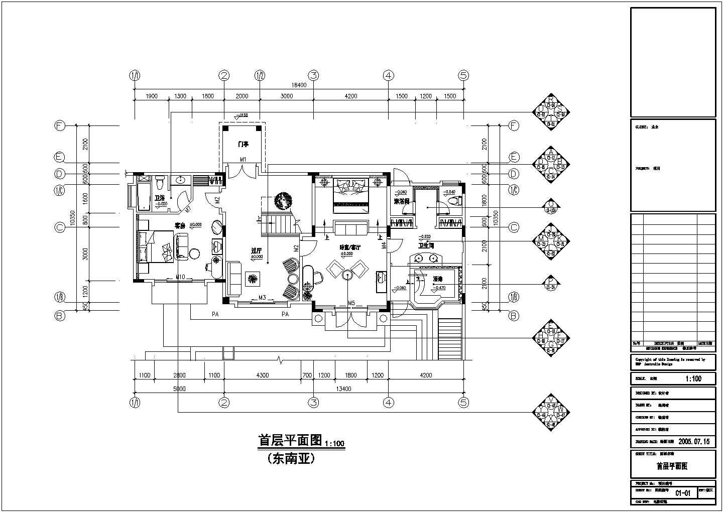 东南亚豪华经典C1型别墅CAD设计装修图纸