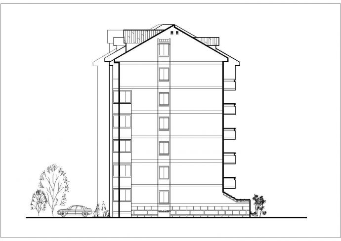 某地区的多层住宅楼标准层及立面CAD施工设计图纸_图1