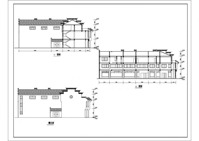 某地区古建筑办公楼平立剖设计施工方案图_图1
