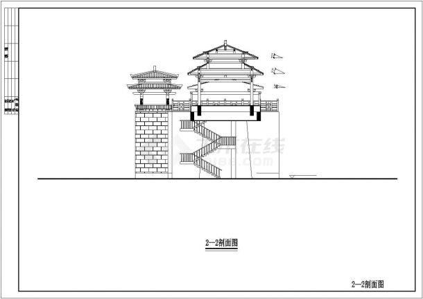 某地区古城门建筑平立剖设计施工方案图纸-图二