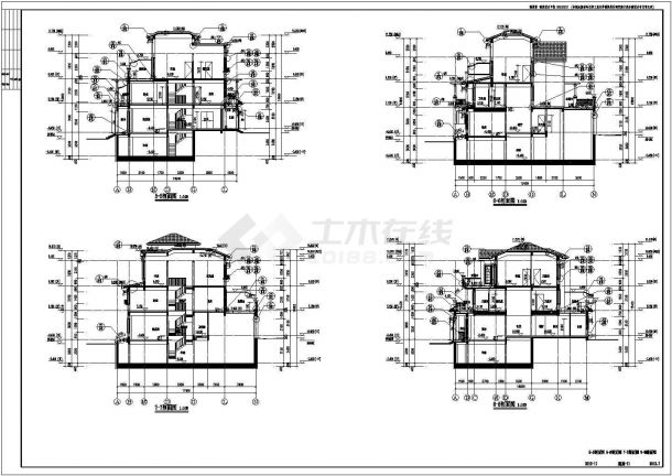 [辽宁]经典三层联排式别墅建筑剖面设计CAD图纸-图二