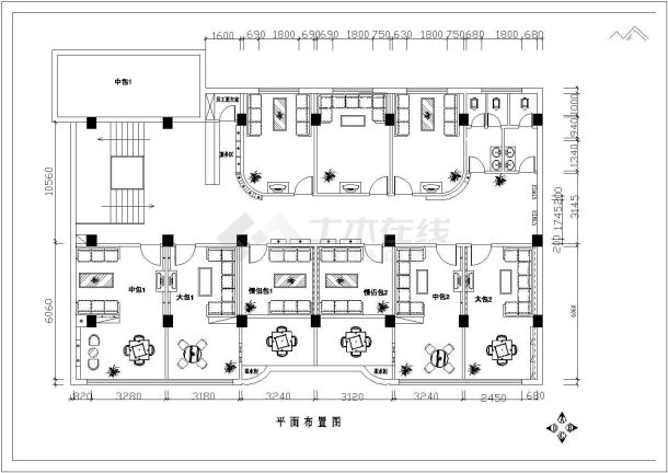 某地区小镇咖啡厅建筑设计cad装修图-图二