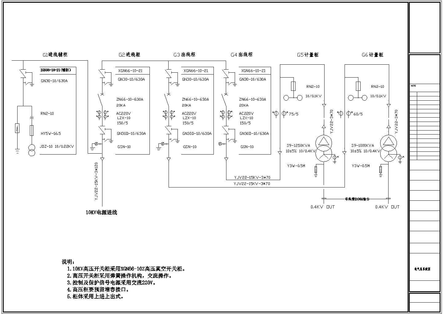 10kv配电系统全套电气设计CAD图方案