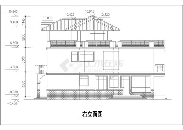 某地区独立别墅建筑设计CAD施工方案图纸-图二