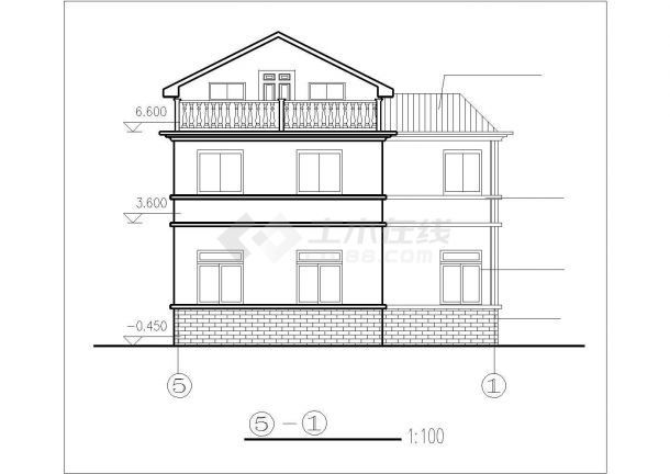 某地区带阁楼别墅楼建筑设计CAD施工总图-图二