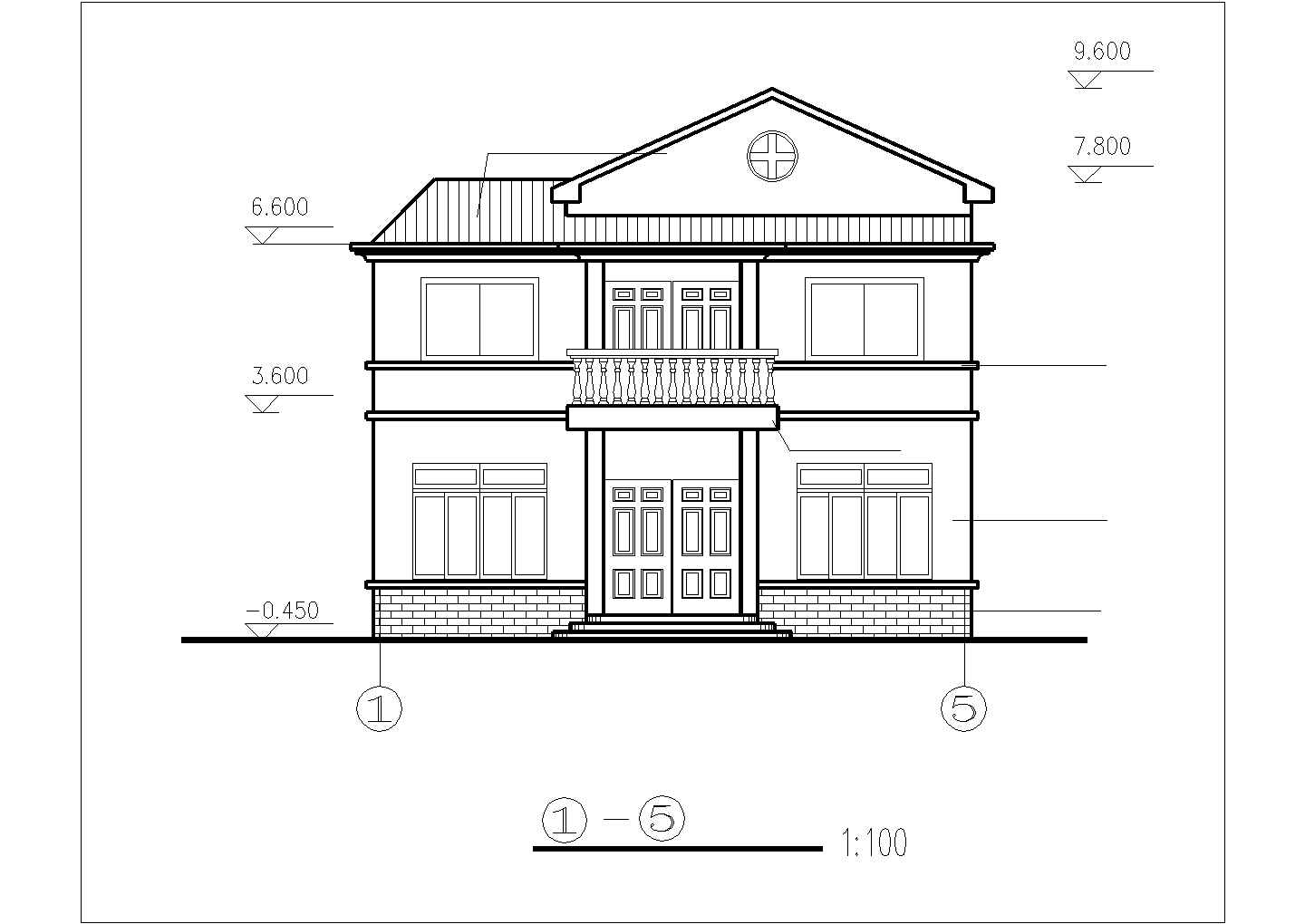 某地区带阁楼别墅楼建筑设计CAD施工总图