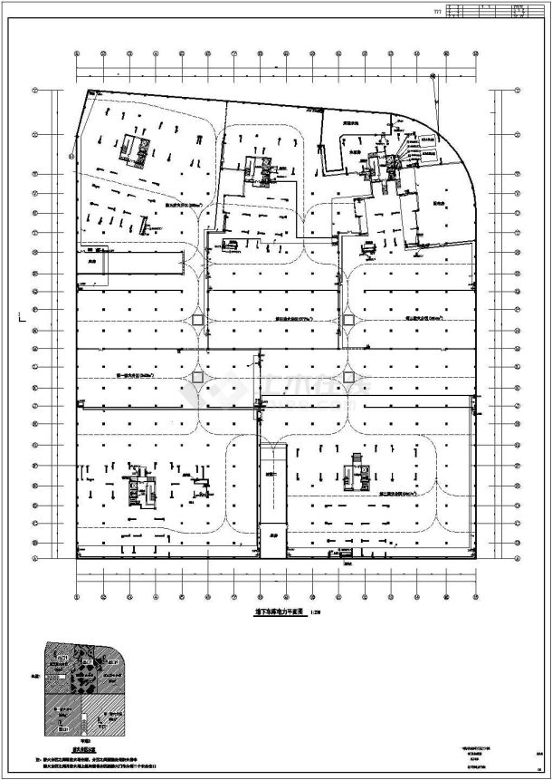 某小区单层地下车库防火分区电气设计图-图一