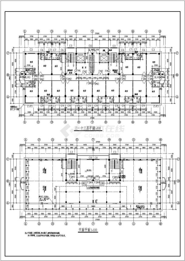 十三层商业综合楼建筑设计CAD施工图-图二