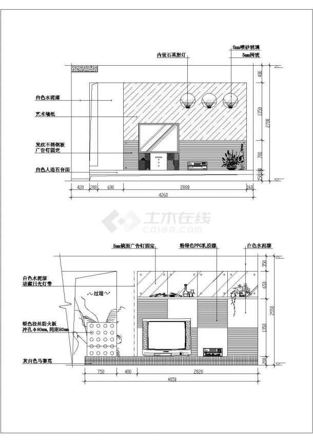 实用住宅客厅装修cad节点施工祥图-图二