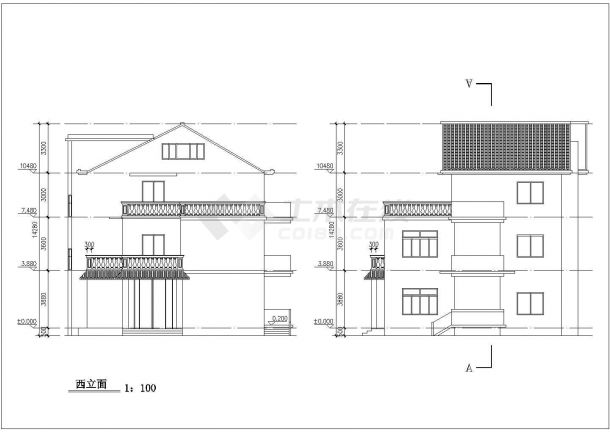 单栋别墅建筑图的详细CAD建筑图纸-图二