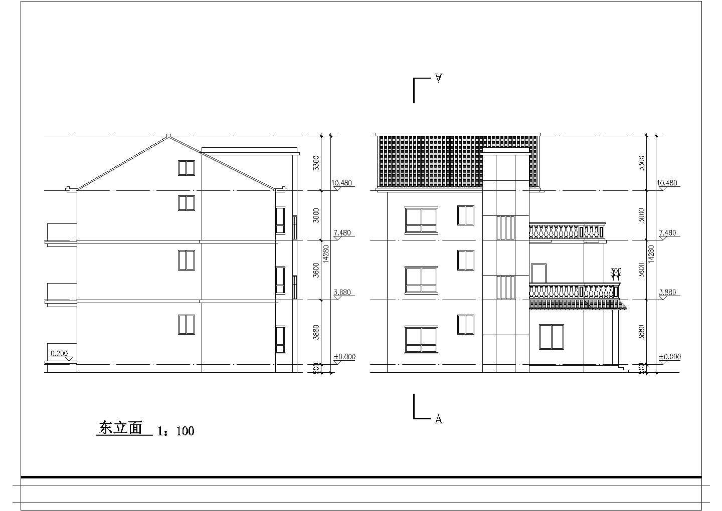 单栋别墅建筑图的详细CAD建筑图纸