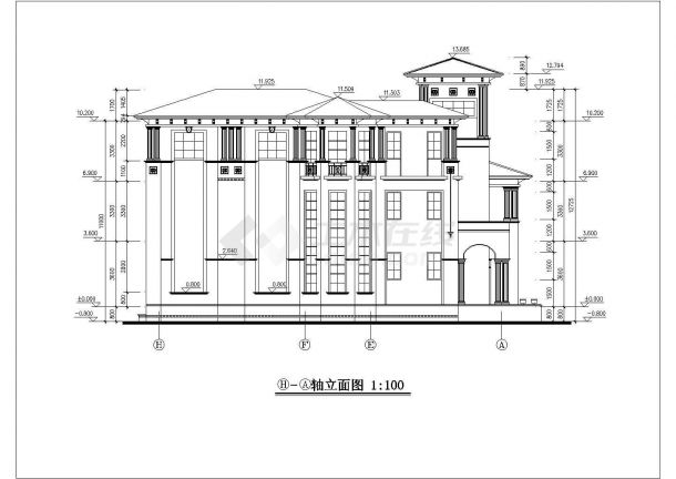 某地三层框架结构简欧风格别墅建筑设计施工方案-图一