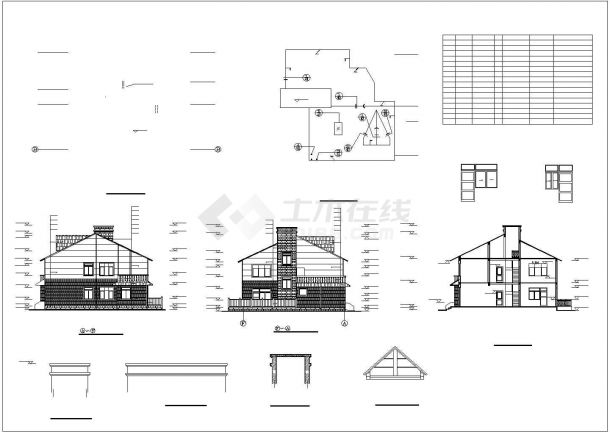 某地精美荷兰式别墅的全套CAD建筑图纸-图二