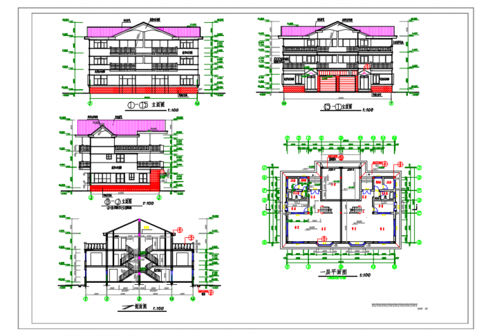 某地三层双拼别墅室内装修设计施工CAD图_图1