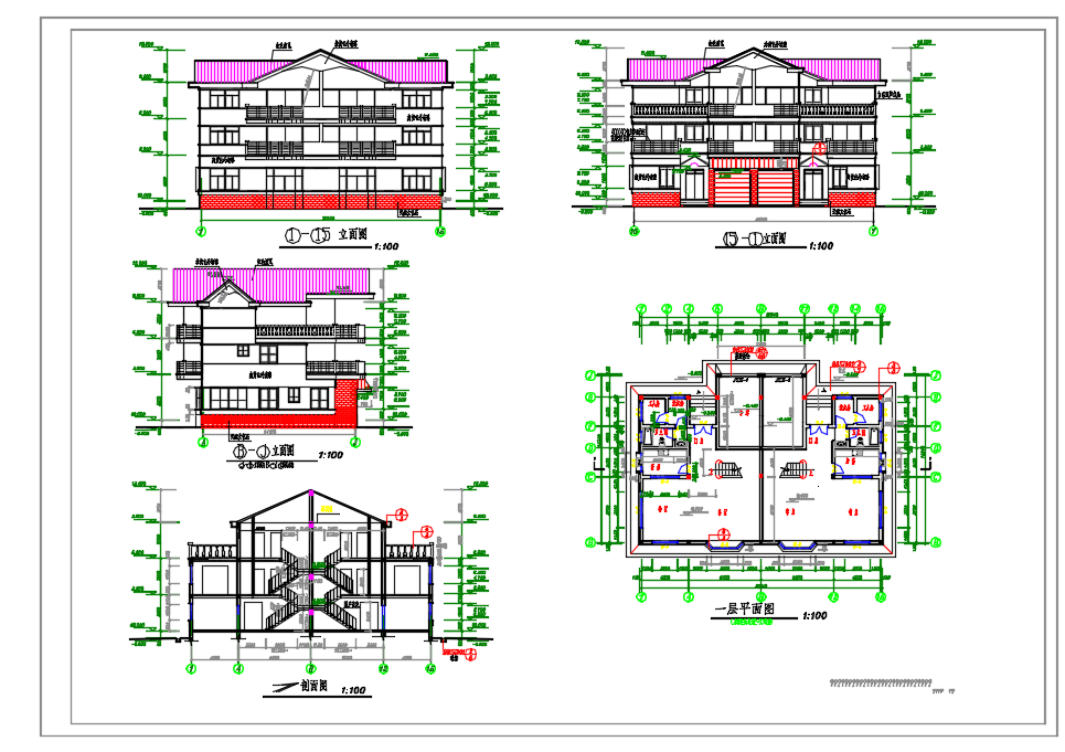 某地三层双拼别墅室内装修设计施工CAD图