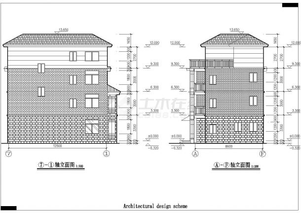 某地别墅建筑cad 设计经典施平立面图纸（含效果图）-图二