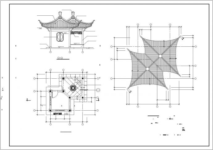 古建双亭建筑设计方案CAD施工图_图1