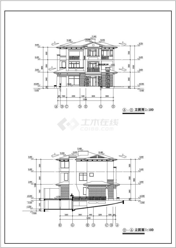 某地区小区别墅全套建筑设计CAD方案施工图-图一