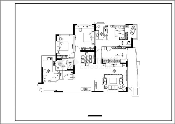 某住宅简约风格三居装修施工图（含效果）-图一