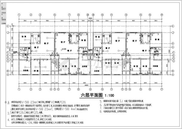 某六层居民楼全套建筑设计施工CAD图-图二