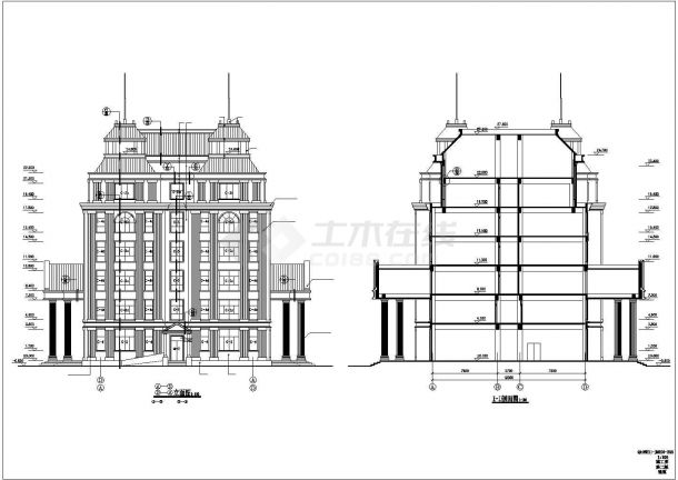 某现代欧式风格办公楼CAD施工设计图纸-图二