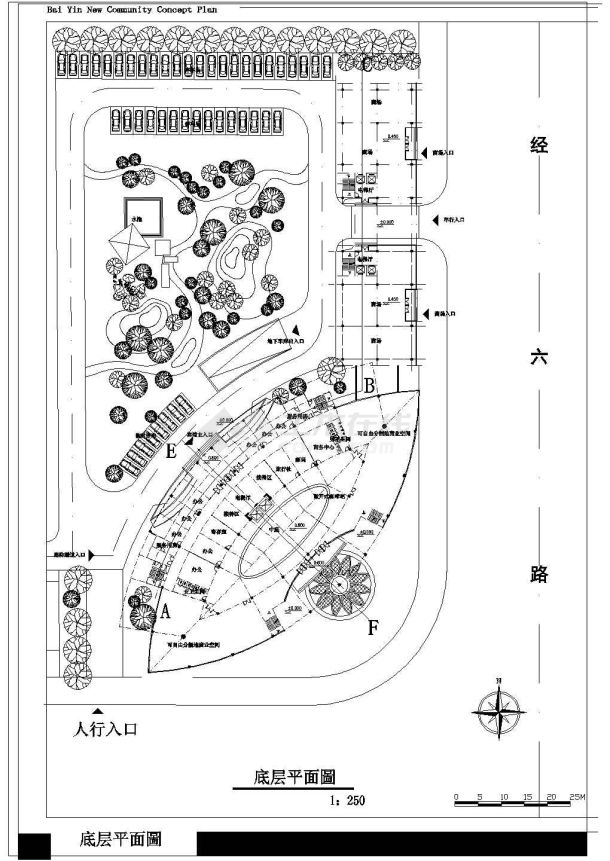 某市十字路拐角处大酒店CAD整套设计方案精美图纸-图二