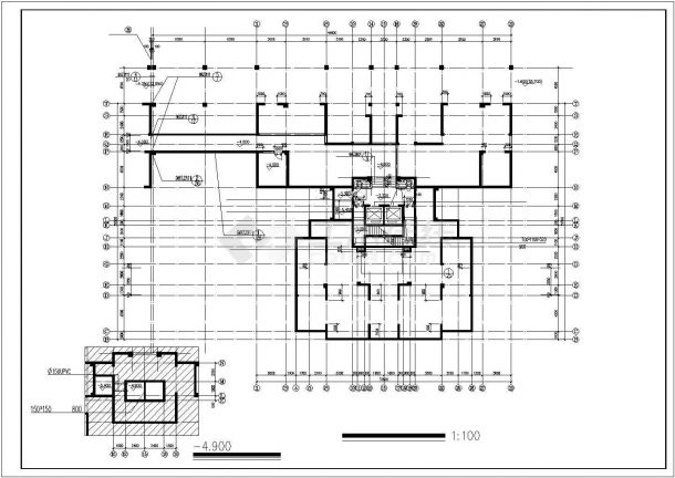 长约31.8米 宽30.3米 28层1楼梯2电梯4户点式住宅楼设计图-图一
