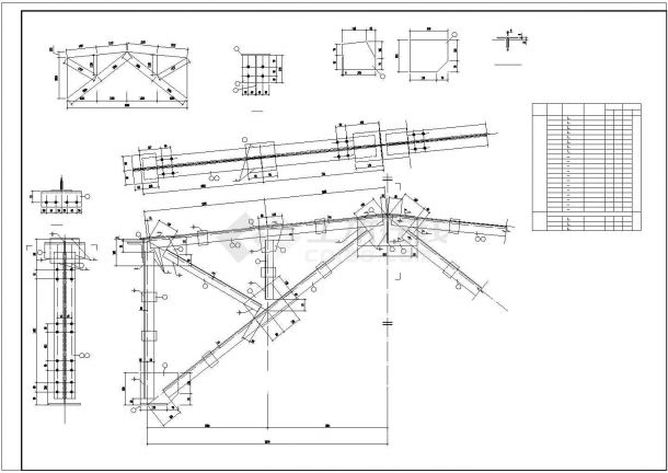 六米跨钢天窗架cad结构施工设计精简图-图一