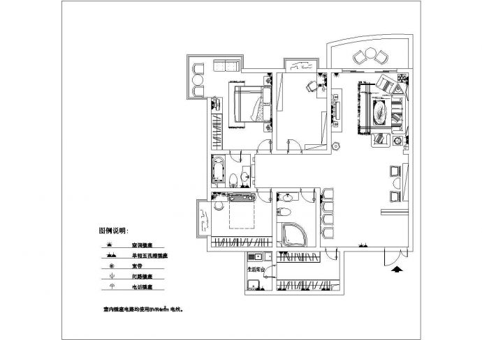 某两居室户型室内家装设计详细平面施工图纸_图1