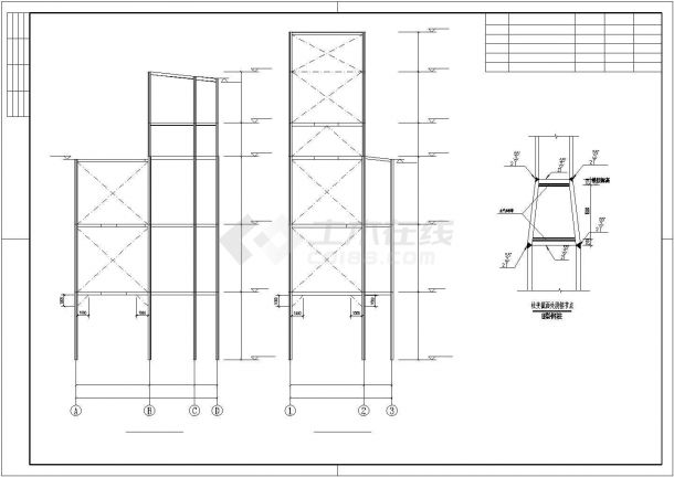 某办公室钢框架结构cad详细施工图纸-图二