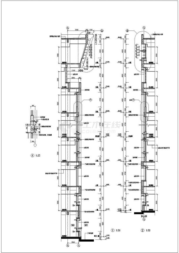 大学图书馆墙身大样建筑设计CAD详图-图二