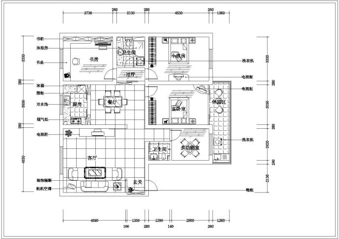 某户型家居平面装修设计方案三详图_图1