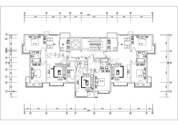 某城市小区一梯三户建筑cad图纸-图一