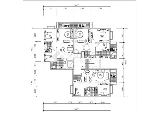 某城市小区一梯三户建筑cad图纸-图二