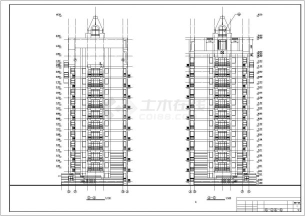 某13层高层办公住宅楼CAD建筑精简图-图二